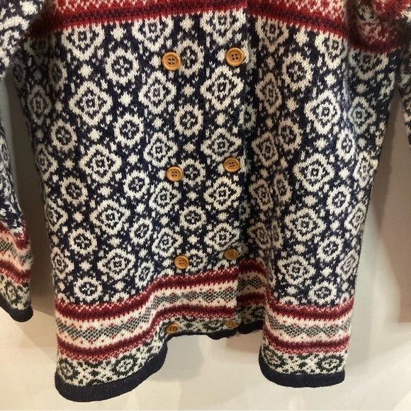 MAC & JAC Sz M 100% Wool Fair Isle Style Wooden Buttons Double Breasted Cardigan - Picture 4 of 8
